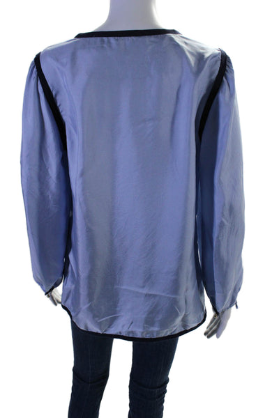 Elizabeth McKay Womens Silk Long Sleeve Contrast Trim V Neck Tunic Blue Size 6