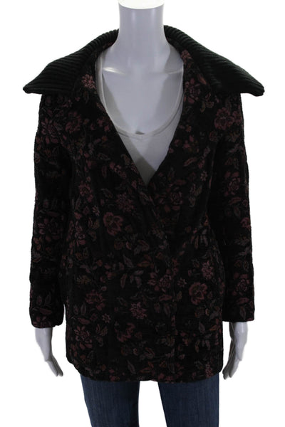 Something Navy Women's Long Sleeves Lined Double Breasted Jacket Floral Size XS