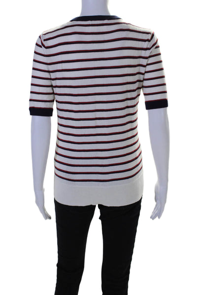 Equipment Femme Womens Cotton Striped Print Short Sleeve Ribbed Top White Size S