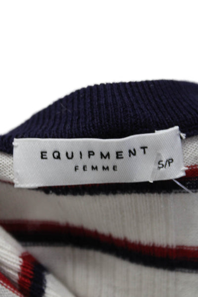 Equipment Femme Womens Cotton Striped Print Short Sleeve Ribbed Top White Size S