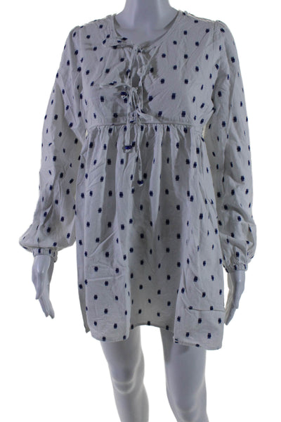 Tyler Boe Womens Long Sleeve V Neck Spotted Flare Dress White Size Small