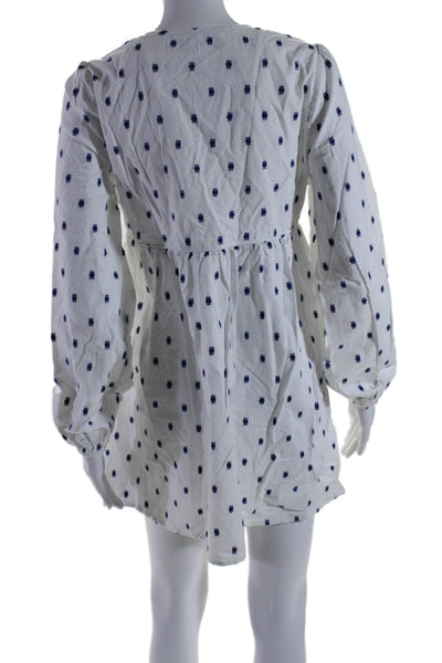 Tyler Boe Womens Long Sleeve V Neck Spotted Flare Dress White Size Small