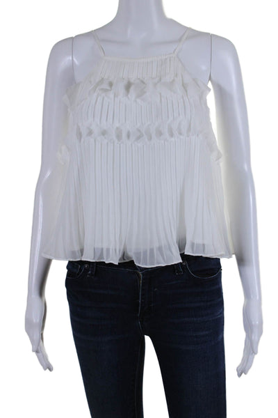 Ramy Brook Womens Sleeveless Scoop Neck Pleated Blouse Top White Size Small