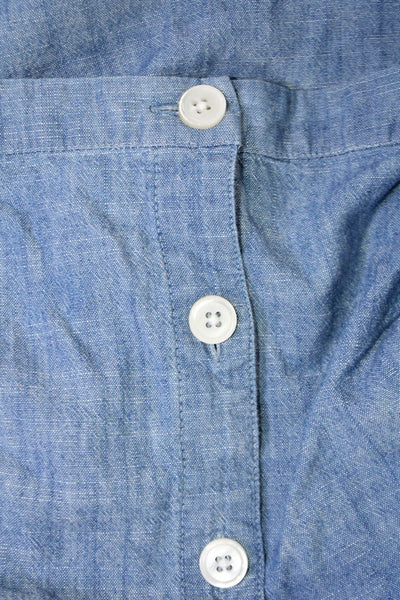 J Crew Womens Cotton Sleeveless Button-Up Ruffled Pleated Dress Blue Size 4