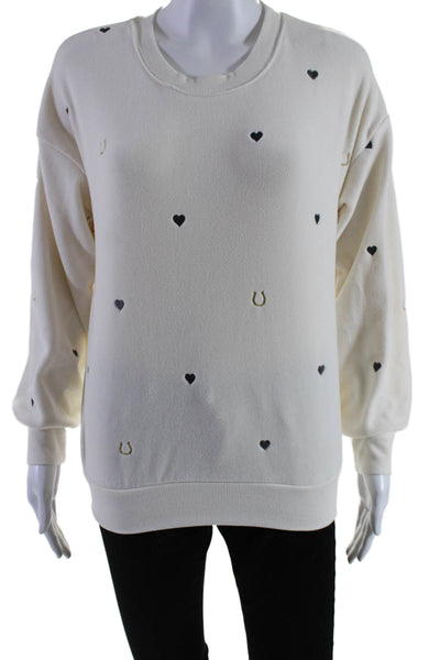 PJ Salvage Women's Round Neck Long Sleeves Pullover Sweatshirt Cream Size XS