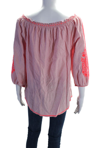 Christophe Sauvat Womens Cotton Floral Embroidered Beaded Hem Top Pink Size M