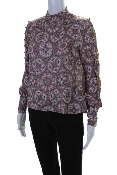 Intermix Women's Mock Neck Button Long Sleeves Paisley Blouse Size P