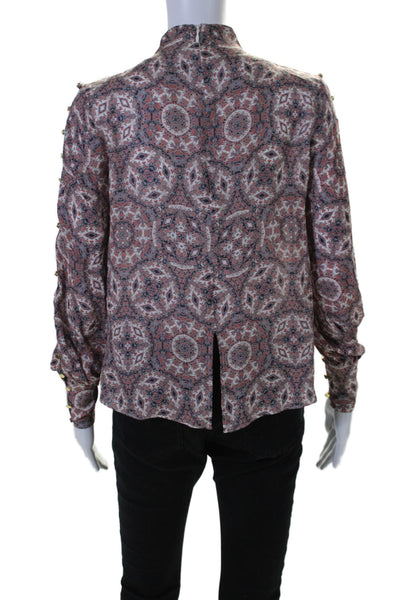 Intermix Women's Mock Neck Button Long Sleeves Paisley Blouse Size P