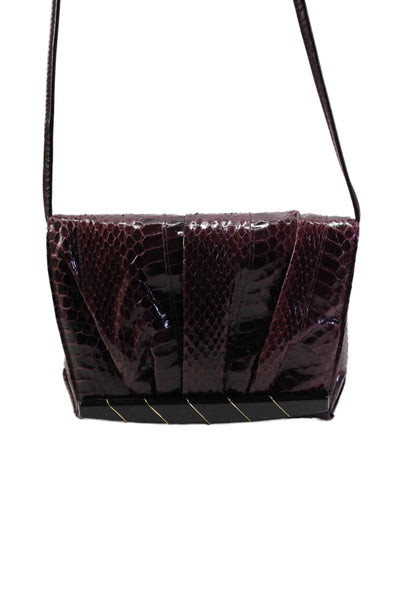 Aspects Womens Maroon Snakeskin Flap Pleated Crossbody Clutch Bag Handbag