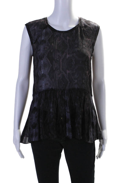 Rebecca Taylor Women's Round Neck Sleeveless Tiered Blouse Black Purple Size 0