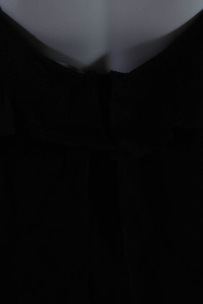 Emerson Thorpe Womens Cold Shoulder Ruffled Layered Zipped Blouse Black Size M