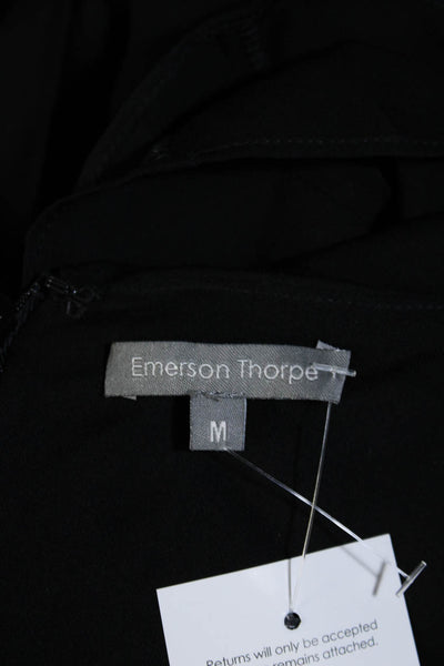 Emerson Thorpe Womens Cold Shoulder Ruffled Layered Zipped Blouse Black Size M