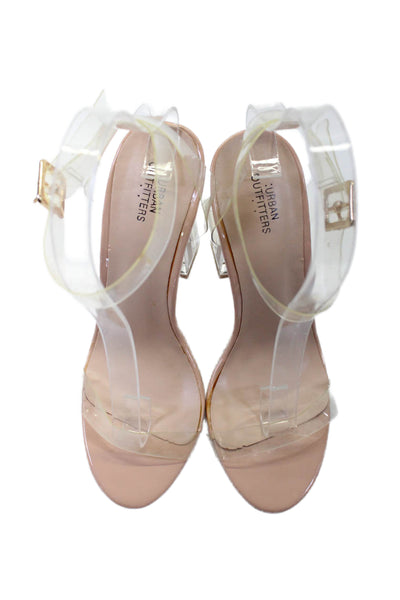 Urban Outfitters Womens Ankle Strap Gold Buckle Sandal Heels Clear Size 6