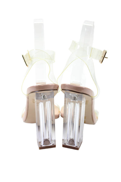 Urban Outfitters Womens Ankle Strap Gold Buckle Sandal Heels Clear Size 6