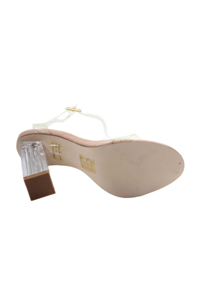Urban Outfitters Womens Ankle Strap Gold Buckle Sandal Heels Clear Size 6