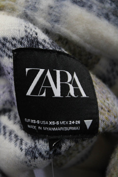 Zara Womens Button Front Collared Plaid Oversized Jacket White Purple Size XS/S
