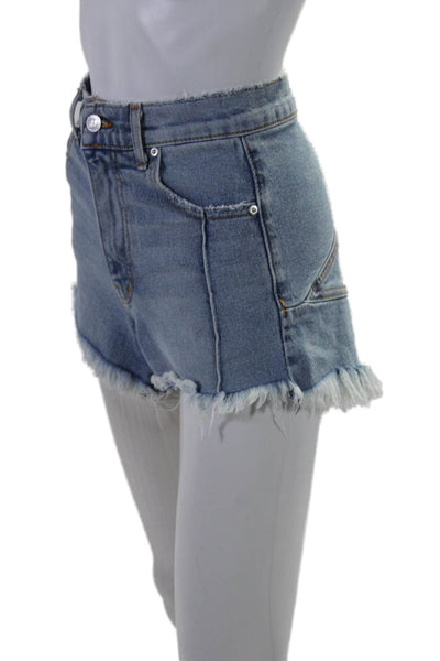 Revice Womens Blue Light Wash Distress High Rise Mini Denim Short Size 26