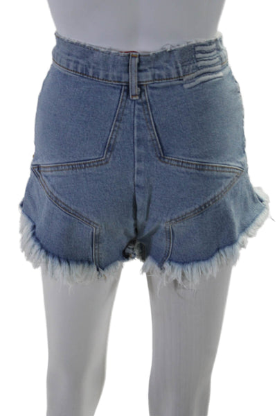Revice Womens Blue Light Wash Distress High Rise Mini Denim Short Size 26