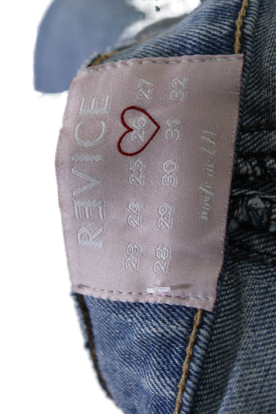 Revice Womens Blue Light Wash Distress High Rise Mini Denim Short Size 26