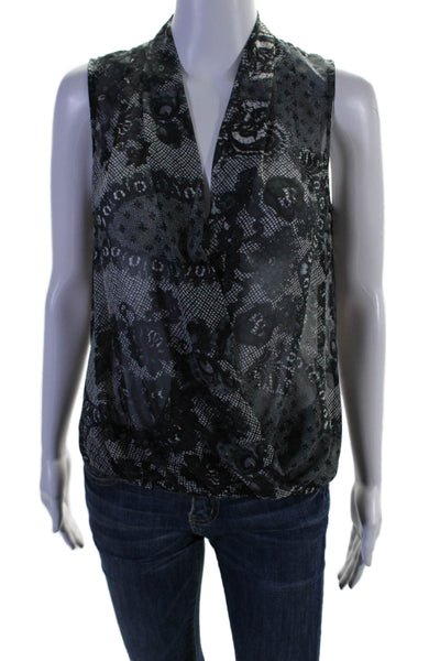Yoana Baraschi Womens Dark Blue Floral Twist Front Sleeveless Blouse Top Size S
