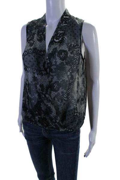 Yoana Baraschi Womens Dark Blue Floral Twist Front Sleeveless Blouse Top Size S
