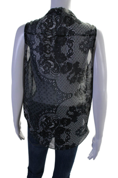 Yoana Baraschi Womens Dark Blue Floral Twist Front Sleeveless Blouse Top Size S