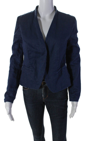 Cynthia Rowley Womens Linen Open Front Lined Jacket Blue Size S