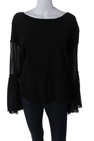 Free People Womens Cotton Long Sleeve Mesh Bell Sleeve Blouse Black Size S