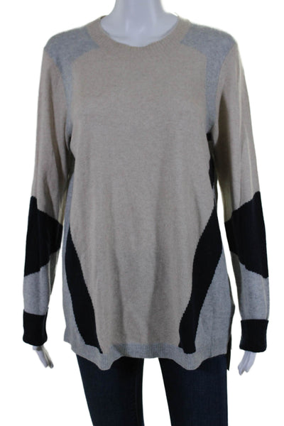 Rebecca Taylor Womens Merino Wool Long Sleeve Colorblock Knit Top Beige Size L