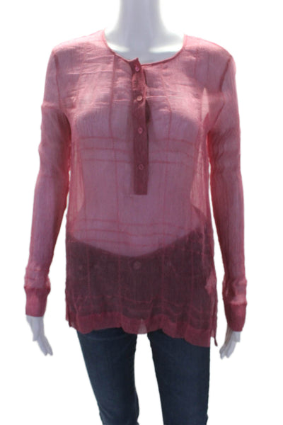Theory Womesn Silk Long Sleeve Button Up Sheer Blouse Pink Size S