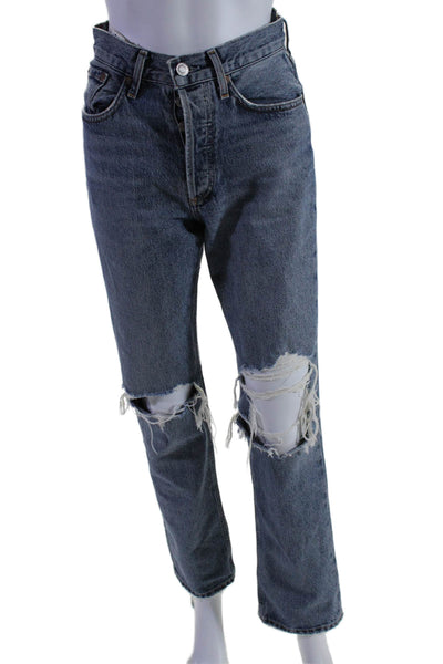 Agolde Womens Button Up High Rise Straight Leg Lana Jeans Blue Cotton Size 23