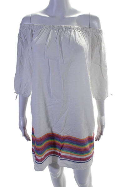 J Crew Womens Linen + Cotton Striped Off The Shoulder Dress White Size XS