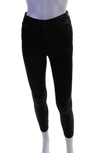 L Agence Womens Cotton Shiny Texture Sleep Zip Button Skinny Jeggings Black Size