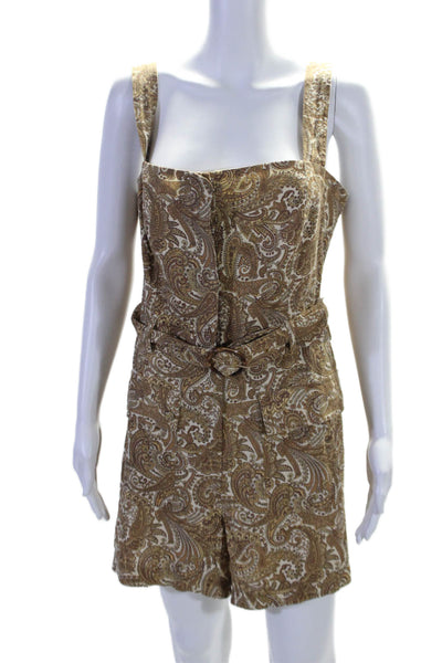 House of Harlow Womens Linen Square Neck Sleeveless Belt Romper Beige Size 12