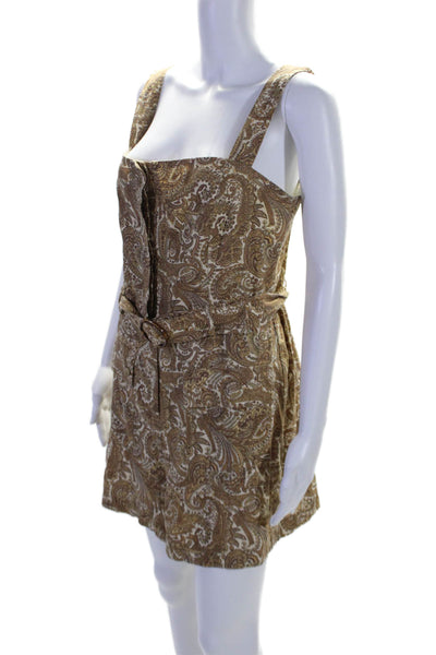 House of Harlow Womens Linen Square Neck Sleeveless Belt Romper Beige Size 12