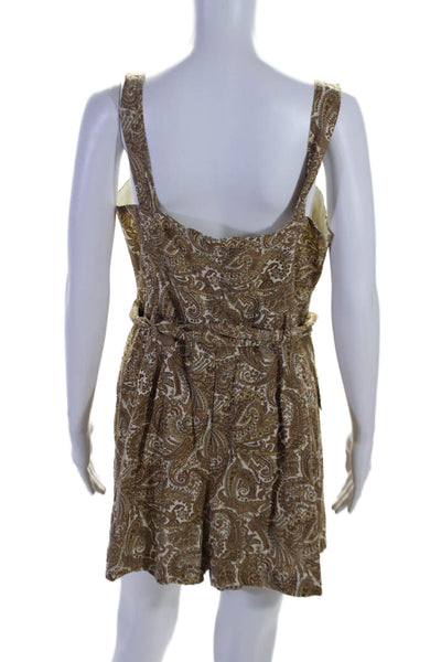 House of Harlow Womens Linen Square Neck Sleeveless Belt Romper Beige Size 12