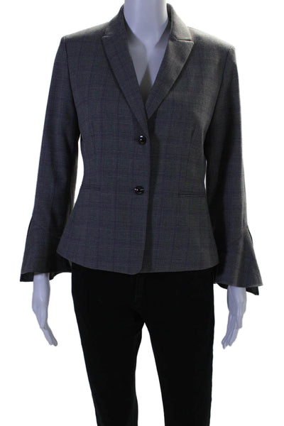 Tahari Arthur S. Levine Womens Plaid Two Button Blazer Gray Purple Size 6 Petite