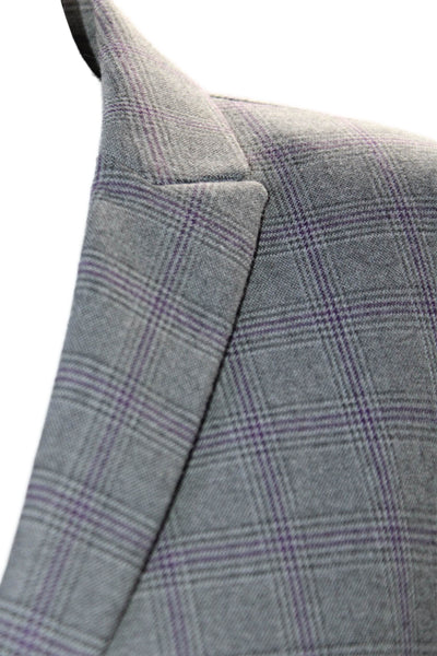 Tahari Arthur S. Levine Womens Plaid Two Button Blazer Gray Purple Size 6 Petite