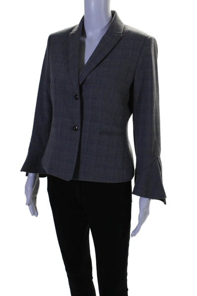 Tahari Arthur S. Levine Womens Plaid Two Button Blazer Gray Purple Size 6 Petite