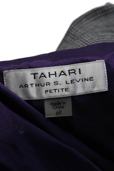 Tahari Arthur S. Levine Womens Plaid Two Button Blazer Gray Purple Size 6 Petite