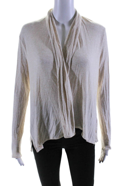 Calypso Womens Rib Knit Open Front Thin Cardigan Sweater Cream Size M