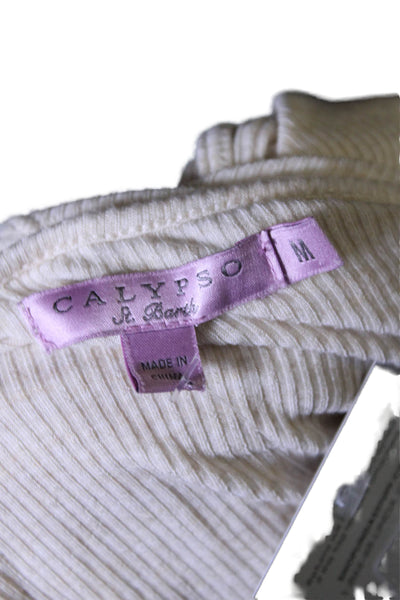 Calypso Womens Rib Knit Open Front Thin Cardigan Sweater Cream Size M