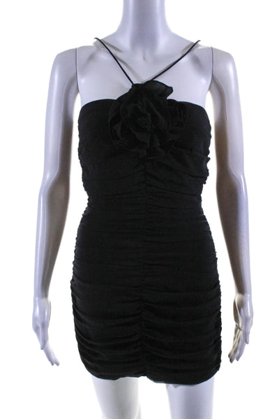 MNG Womens Back Zip Spaghetti Strap V Neck Ruched Mini Dress Black Size 4
