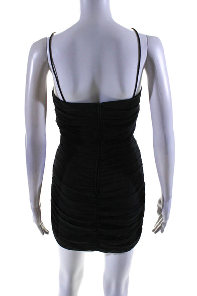 MNG Womens Back Zip Spaghetti Strap V Neck Ruched Mini Dress Black Size 4