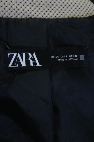 Zara Womens Single Button Long Sleeves Blazer Jacket Beige Black Size 4