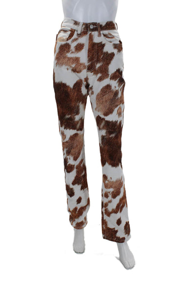 We Wore What Womens Zipper Fly High Rise Straight Leg Jeans White Brown Size 24