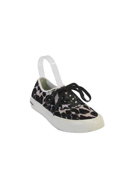 Beayees Womens Low Top Lace Up Animal Print Sneakers Black White Size 9