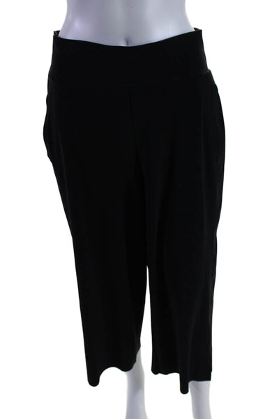 Athleta Womens Elastic Waist Flat Front Wide Leg Pants Black Size M