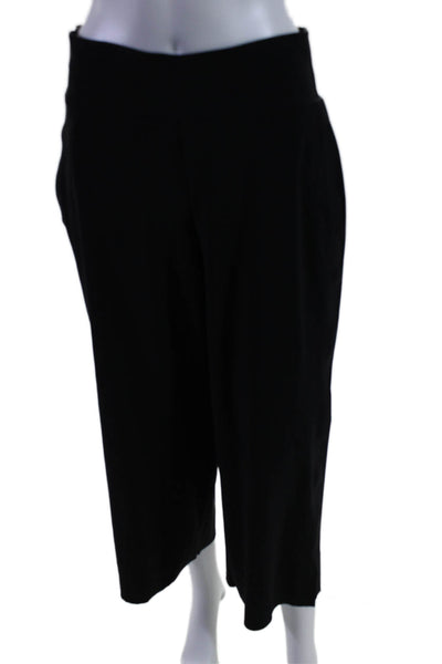 Athleta Womens Elastic Waist Flat Front Wide Leg Pants Black Size M