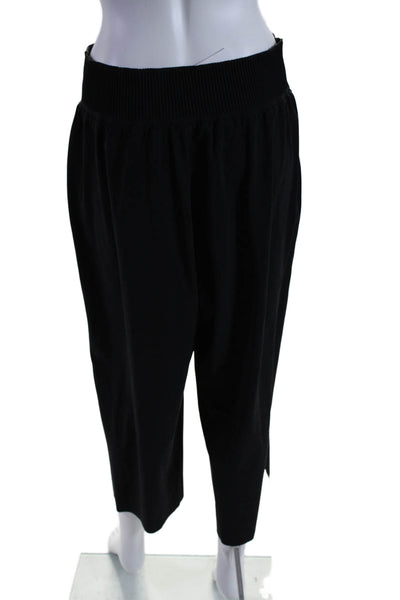 Athleta Womens Elastic Waist Flat Front Wide Leg Pants Black Size M